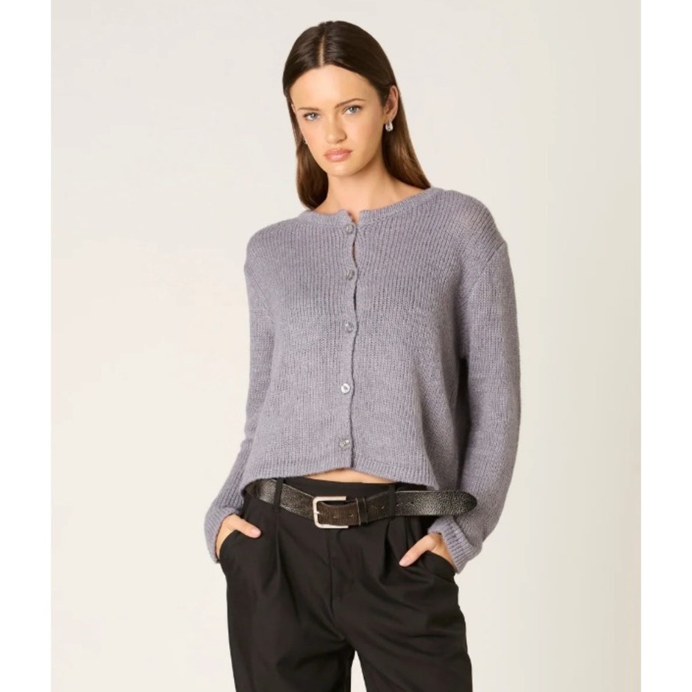 NIA Women's Slate Grey Ariana Button Front Crew Neck Cardigan NWT Sz Plus